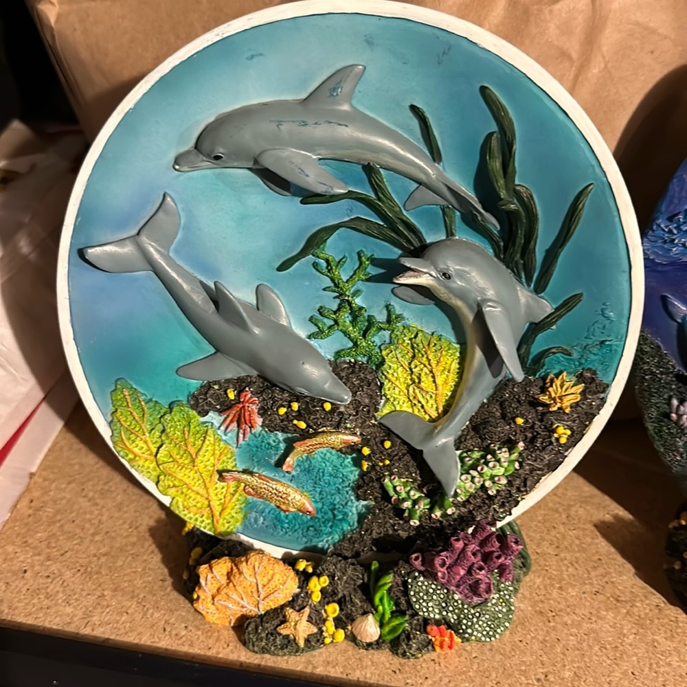Vintage dolphin plate with stand great condition